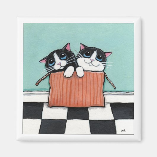 2 chats Tuxedo dans une boîte | Magnet d'art (Devant)