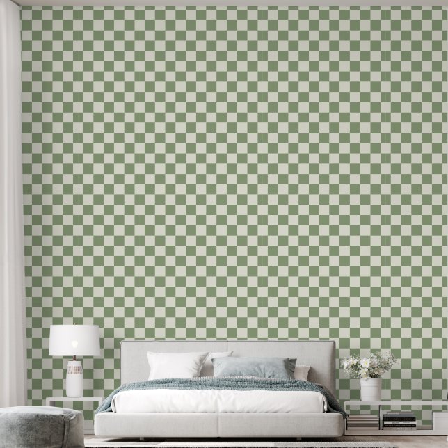 2"Checkerboard Sage Groen & Ivoor Wit Behang (Slaapkamer)