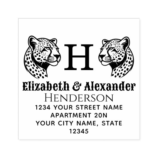 2 Cheetah Head SQ Koppelnaam Init Retouradres Rubberstempel (Afrduk)