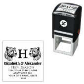 2 Cheetah Head SQ Paar Naam Init Retouradres Zelfinktende Stempel (In situ)