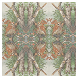 2 chouettes vintages en colère dans un tissu d'arb