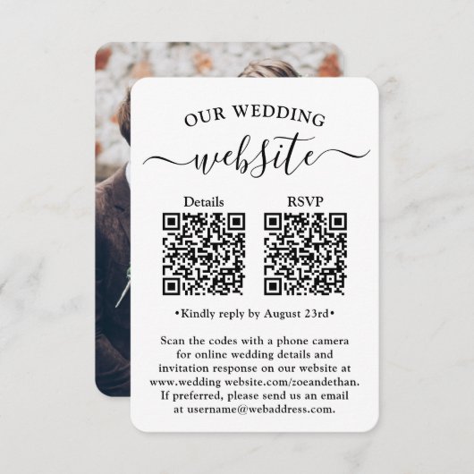 2 Codes QR Mariage RSVP Carte de boîtier photo (Devant / Derrière)
