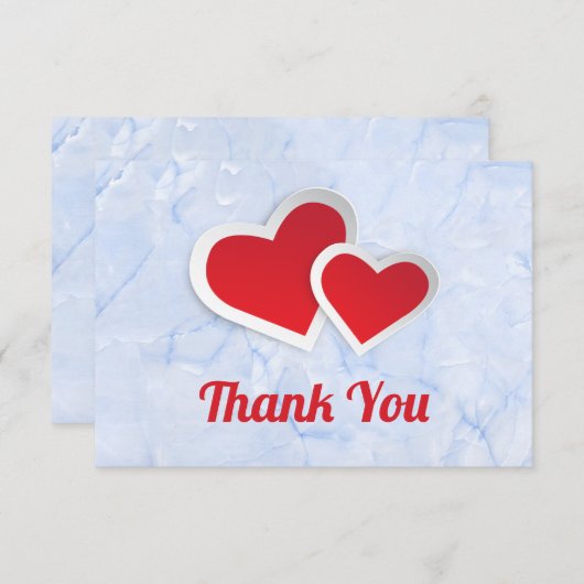 2 Coeurs de papier rouge avec Merci frontière blan (Devant / Derrière)