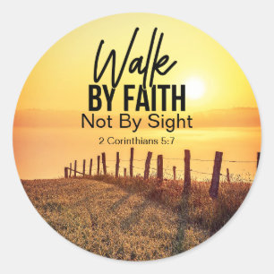 2 Corinthians 5:7 Walby Faith Bible Verse Sunset Ronde Sticker