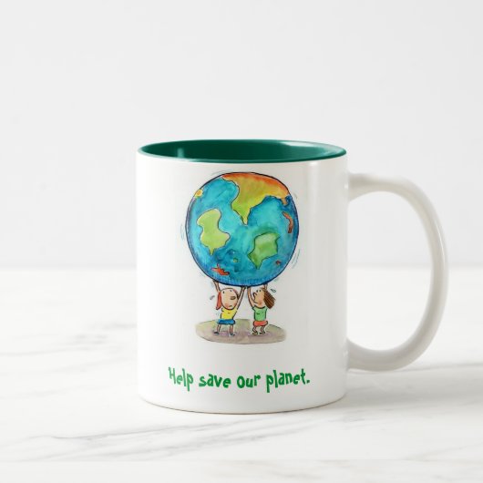 2 Couleurs Aide sauver notre planète. Tasse (Droit)