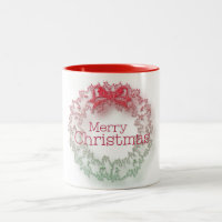 Artisan rouge vert de Noël couronne café tasse