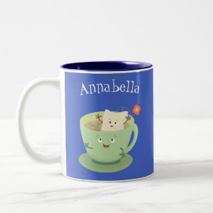 2 Couleurs Bande dessinée de la tasse de thé mignonne humour