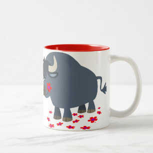 2 Couleurs Bande dessinée mignonne Taureau et tasse rouge de