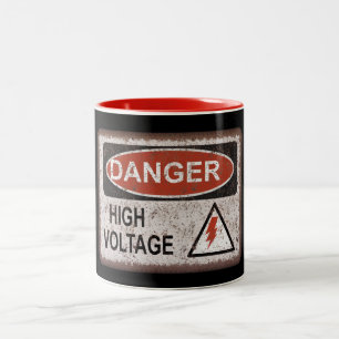 2 Couleurs Cadeau nerd drôle. Danger, haute tension. Tasse