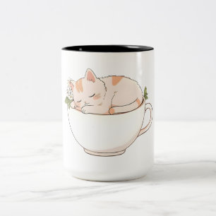 2 Couleurs Chat mignon endormi dans une tasse à thé Design Ka