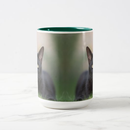 2 Couleurs chat noir - tasse de café (Centre)