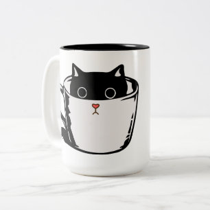 2 Couleurs Chaton noir avec nez rouge caché dans une tasse