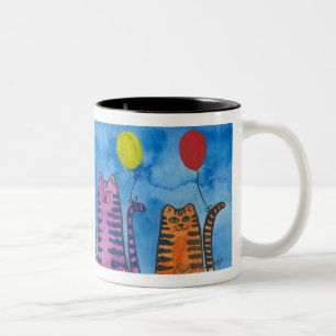 2 Couleurs Chats mignons avec la tasse de ballons
