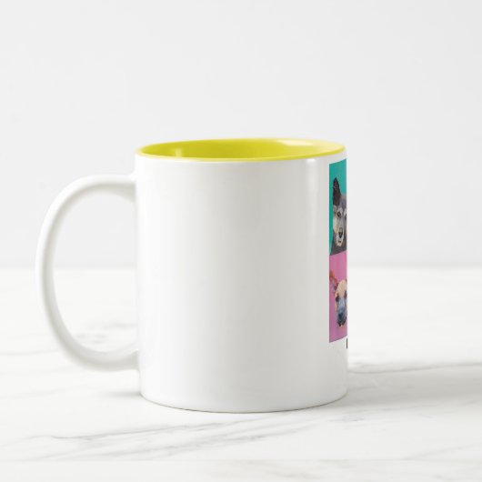2 Couleurs chien en sticker sur tasse jaune (Gauche)