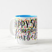 2 Couleurs Cinquantième tasse personnalisée d'anniversaire (Devant gauche)