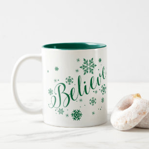 2 Couleurs "Croyez" la tasse graphique de vacances de flocon