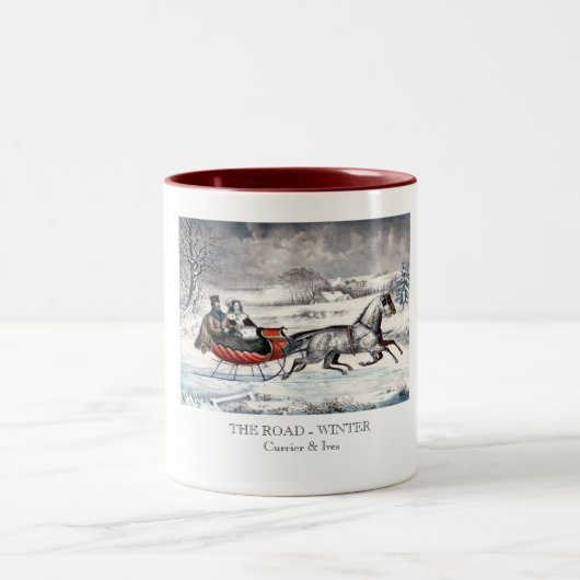 2 Couleurs Currier et Ives - tasse - la ROUTE, HIVER (Centre)