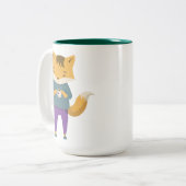 2 Couleurs Cute renard avec tasse de thé (Devant gauche)