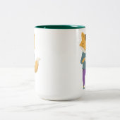 2 Couleurs Cute renard avec tasse de thé (Centre)