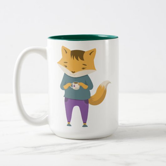 2 Couleurs Cute renard avec tasse de thé (Gauche)