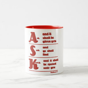 2 Couleurs "Demandez, cherchez et frappez" la tasse