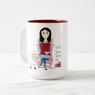 2 Couleurs Fille de tricot et tasse de moutons