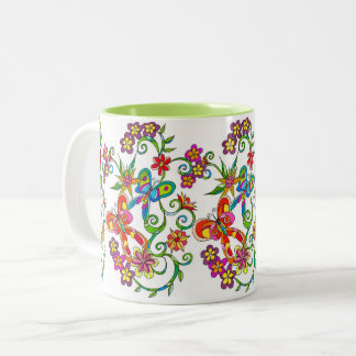 2 Couleurs Fleurs et tasse de papillon par Leslie Clair Bures