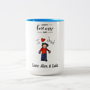 2 Couleurs "I Love Dad" tasse avec le nom de l'enfant.