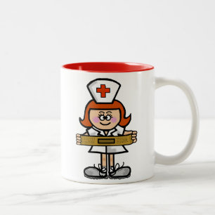 2 Couleurs Infirmière féminine avec la tasse rouge de cheve