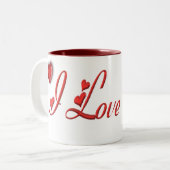 2 Couleurs Je t'aime tasse avec des coeurs (Devant gauche)