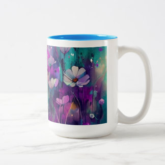 2 Couleurs Jolie tasse de boisson avec fleures bleu