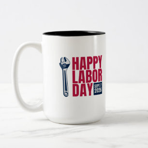 2 Couleurs Joyeuse fête du Travail 2026 Tasse à café Clé Angl
