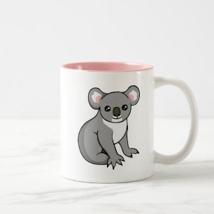 2 Couleurs Koala gris heureux mignon dessinant la tasse rose