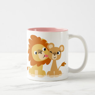 2 Couleurs Le baiser : Tasse mignonne de couples de lion de