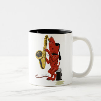 2 Couleurs Le vieux chien, nouveau lèche la tasse de café
