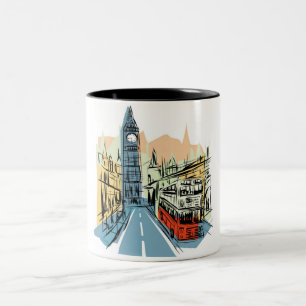 2 Couleurs Londres Angleterre ville scape café tasse