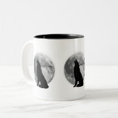 2 Couleurs Loup avec tasse de café-design pleine lune. (Devant gauche)