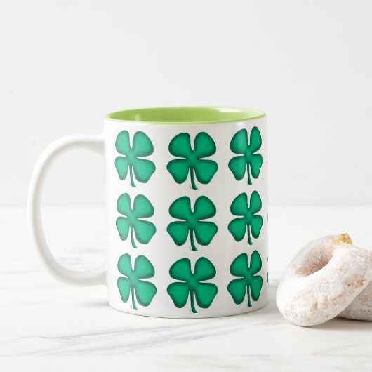 2 Couleurs Lucky 4 Leaf Irish Clover tasse à deux tons (Avec donut)