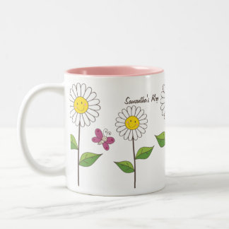 2 Couleurs Marguerites de sourire et tasse faite sur commande