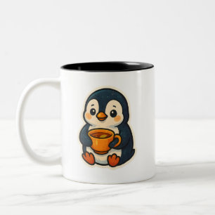 2 Couleurs Mignon manchot avec une tasse de thé