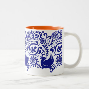 2 Couleurs Motif tasse bleue et blanche de   d'oiseau et de