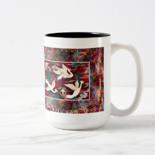 2 Couleurs Oiseaux dans la tasse rouge