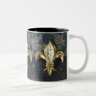 2 Couleurs Or Fleur de lis sur la tasse d'impression florale