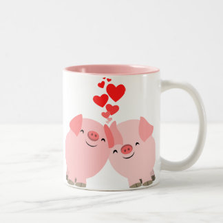 2 Couleurs Porcs mignons de bande dessinée dans la tasse