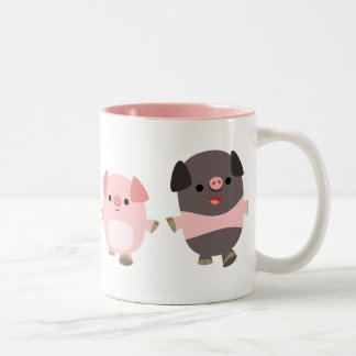 2 Couleurs Porcs mignons de bande dessinée sur une tasse de