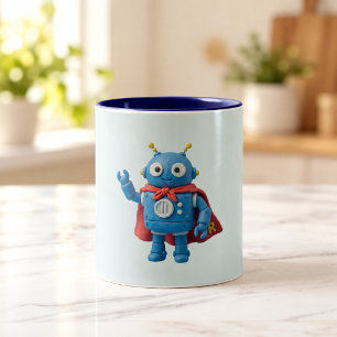 2 Couleurs Robot Hero Tasse mascotte de super-héros bleu mi