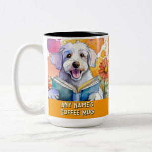 2 Couleurs Schnoodle lisant le Grand Livre Tasse à café bicol