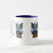 2 Couleurs Sphinx chat avec tasse de café-fleurs. (Devant gauche)