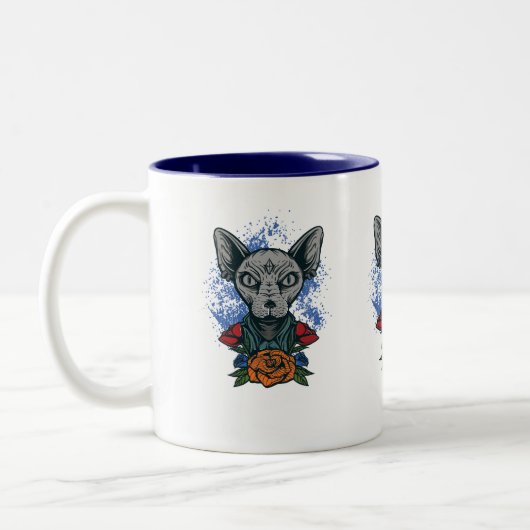 2 Couleurs Sphinx chat avec tasse de café-fleurs. (Gauche)