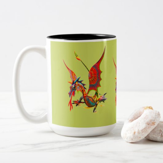 2 Couleurs Tasse - 016 - Dragon Rouge (Avec donut)